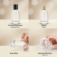 Flacon de parfum cylindrique en verre vide de 100 ml avec bouchon noir et bordure dorée, personnalisable avec logo OEM, vente en gros
