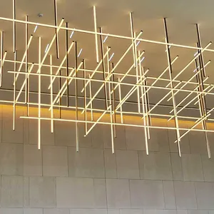 Customized Nordic Contemporary LED Linear Pendant Light Chandelier Hang Lamp Office Hotel Art Decorative Tube Ceiling Lighting