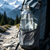 Bouteille d'eau en verre de 750 ml avec couvercle en acier inoxydable, anti-fuite, bouteille de voyage transparente à large ouverture, bouteille de sport