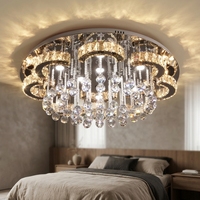 Lampe en forme de fleur argentée, décoration de chambre à coucher, acier inoxydable, plafonnier rond de luxe en cristal goutte de pluie pour salon
