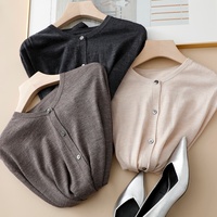 Ensemble Cachemire et Soie Tricoté pour Femme, Couleur Unie, Cardigan et Pantalon, Collection Luxe Homewear