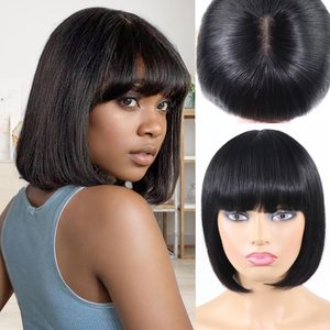 Sans colle courte droite cheveux humains <span class=keywords><strong>Bob</strong></span> perruque avec frange 180% densité réaliste cuir chevelu dentelle perruques naturel noir pour les femmes - Product Image 1