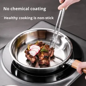 Sartén de Acero Inoxidable de Triple Capa con Tapa, Mango de Madera, Apta para Inducción, Compatible con Todos los Tipos de Estufas, Sartén Versátil para Saltear - Product Image 2