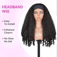Nouvelle Arrivée Perruques Synthétiques Longues Afro Bouclées avec Bandeau pour Femmes, Perruques Bandeau en Soie Glacée Noire pour Dames