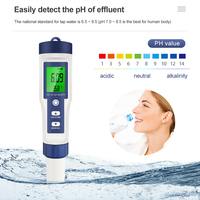 Digital TDS pH Meter Pen Type Water Quality Tester 5-in-1 Temperature Salinity EC TDS pH Meter OEM for Aquariums