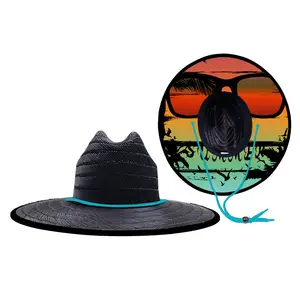 SY Lifeguard-sombrero de paja con estampado bajo, ala ancha, Popular, para Surf en la playa, color negro, para verano