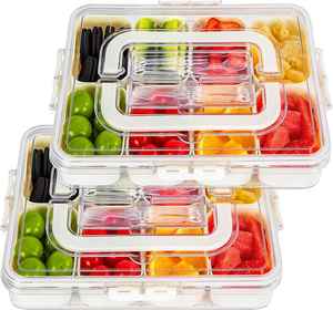 2 Cajas de Plástico Apilables de 8 Compartimentos con Tapa y Asa para Niños - Organiza Dulces, Nueces, Frutas, Galletas y Postres - Product Image 1