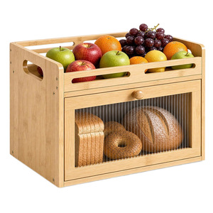 Boîte de rangement pour pain en bambou avec plateau à fruits et porte en verre pour comptoir de cuisine - Product Image 5