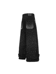 LEDUO <strong>Sparkly</strong> Rhinestone Baggy Jeans Mid Waist <strong>Black</strong> Wide Leg Denim Pants Y2K Streetwear Style Casual Loose Fit <strong>Trousers</strong> - Product Image 2