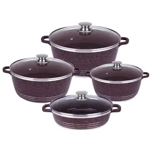 8 Cái Diecast Nhôm Không Dính Gốm Đá Cẩm Thạch Lớp Phủ Thủy Tinh Nắp Cookware Set