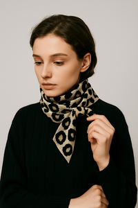 وشاح مثلث أنيق من مزيج الصوف والبوليستر بنقشة الفهد، إكسسوار راقي لا غنى عنه في الخريف والشتاء، شال أنيق للنساء - Product Image 4