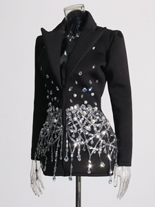 Blazer Corto Negro <span class=keywords><strong>de</strong></span> Alta Gama con Lentejuelas para <span class=keywords><strong>Mujer</strong></span>, Doble Botonadura, Lana/Seda, para Fiesta <span class=keywords><strong>Formal</strong></span> <span class=keywords><strong>de</strong></span> Noche, Disfraz <span class=keywords><strong>de</strong></span> Gala - Product Image 3