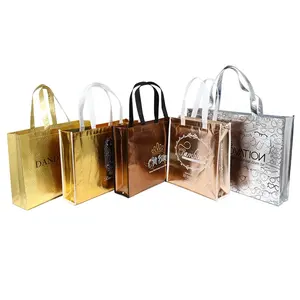 Luxus Shiny Gold Vlies Einkaufstasche zum Einkaufen Kosmetische Handtasche mit benutzer definierten Logo