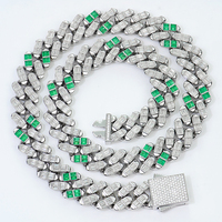 Collier chaîne cubaine Hiphop personnalisé pour homme, 16 mm, en argent 925, serti de diamants VVS taille émeraude et de moissanite