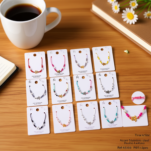 Stainless Steel Beaded <b>Bracelet</b> Set 12pcs Colorful Charm Jewelry For Women Trendy Gift - Product Image 3