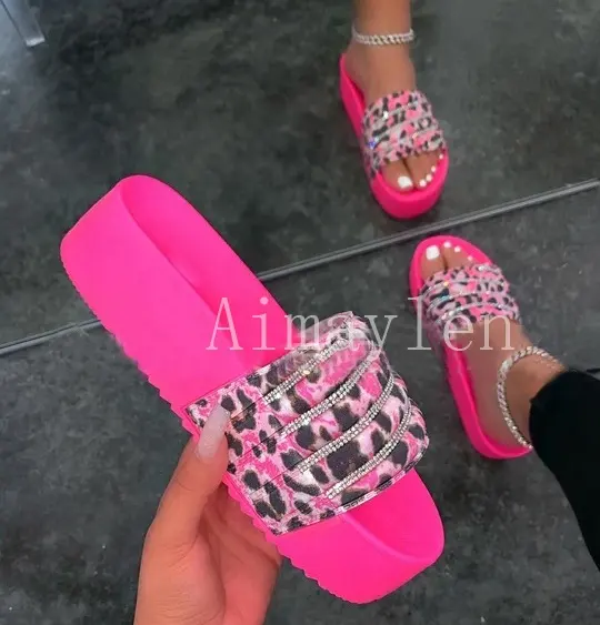 Zapatos de plataforma de tacón grueso para mujer, a la moda sandalias de suela gruesa, zapatillas de talla grande, Color neón, rosa, 2022