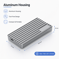 Boîtier externe portable en aluminium pour SSD M.2 NVMe USB-C TBT3/USB4 40 Gbit/s PCIe Gen4x4 avec dissipateur thermique et prise en charge jusqu'à 8 To