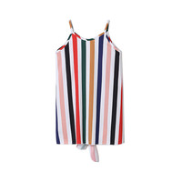 L'été Maman et Fille Tenues de Plage Arc-En-Ciel Rayé À Volants Combinaisons Femme Filles Noeud Robe