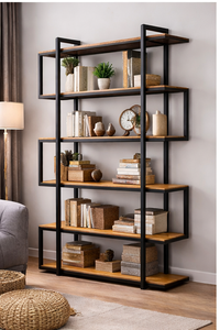 Étagère industrielle moderne en métal et bois, cadre métallique + étagères en MDF/bois massif, étagères décalées, haute qualité - Product Image 5