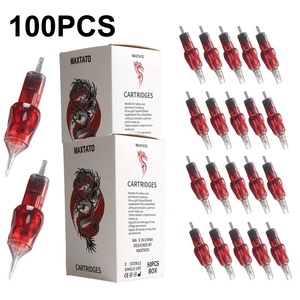 100 CÁI Kim xăm chuyên nghiệp Kim xăm dùng một lần màu đỏ # 06 # 08 # 12 0.3MM RS/RL/RM Có màng cho máy xăm - Product Image 1