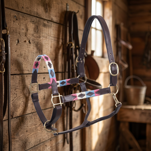 Harnais de cheval en cuir de qualité supérieure avec motif tissé coloré, collier de tête réglable pour l'entraînement et l'équitation - Product Image 3