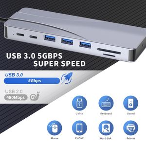 OEM 14 pulgadas USB C Hub Triple pantalla USB C estación de acoplamiento 2 4K para HDMI VGA Gigabit Ethernet entrega de energía tipo C Puerto Hub USB - Product Image 3