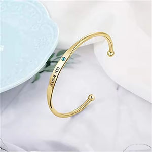 Kişiselleştirilmiş takı 925 ayar gümüş özel Birthstone kazınmış aşk söz manşet bilezik - Product Image 5