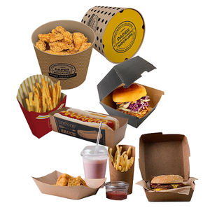 Custom popcorn hamburger fast food packaging containers french fries burger take out box fried chicken paper bucket with lid