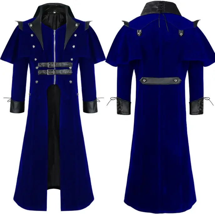 Chaqueta larga Medieval de Halloween para hombre, ropa negra estilo gótico Steampunk Punk, Trench, traje de caballero guerrero de gran tamaño