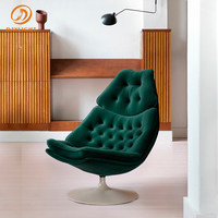 Fauteuil d'appoint en tissu doux de luxe avec base en disque métallique et repose-pieds, chaise de loisirs ergonomique à assise large pour hall d'hôtel