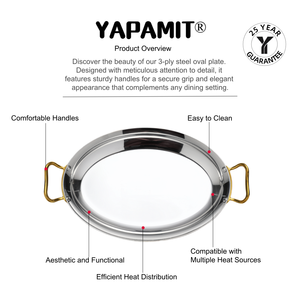 クラシック スタイル ラグジュアリー シルバー＆ローズゴールド オーバル プレーン ダブルハンドル ステーキ皿 三層構造 ステンレススチール製 ホテル用テーブルウェアプレート - Product Image 3