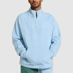 Pull à col montant en terylène doux pour couples, printemps 2026, 1/4 de zip, bleu ciel, simple, avec poche kangourou - Product Image 5