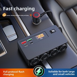 Allume-cigare de voiture 120W, double USB + double type-C, charge rapide multifonction, affichage intelligent de la tension, chargeur 12-24V - Product Image 2