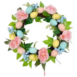 Vente en gros de couronnes de fleurs et d'œufs de Pâques décoratives Décorations de couronnes de porte d'Halloween Guirlande d'anneaux