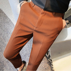 Pantalon habillé décontracté pour homme, coupe droite, motif uni, printemps-automne, ajusté, infroissable, taille élastique, en tissu peigné teint uni, anti-boulochage - Product Image 3