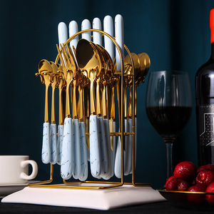 Ensemble de couverts en acier inoxydable 410 de 24 pièces avec manches en céramique et support de rangement – Cadeau de rentrée scolaire - Product Image 4