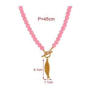 Colorful Glass <b>Beaded</b> Stainless Steel OT Clasp Gold Fish Charm Statement Necklace Women Jewelry - Product Image 5
