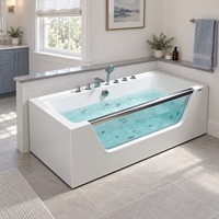 Baignoire Hydromassante pour Projet Hôtelier, Design Rectangulaire en Acrylique 1500mm avec Fenêtre Frontale Transparente et Jets d'Eau