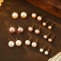 Grosir anting wanita S999 perhiasan air tawar anting kancing mutiara alami