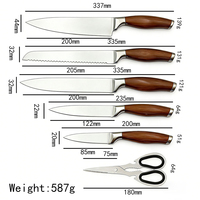 Ensemble de couteaux de cuisine de haute qualité en acier inoxydable, 7 pièces, écologiques, manche en bois, design ambidextre, couteau de chef pour la cuisine