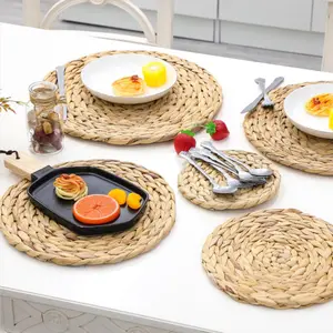 wedding event party Handmade Bohemian natural Rattan braided round placemats for table dish decoration