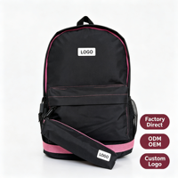 Ensemble de sacs à dos tendance 2 pièces noir et rose minimaliste pour étudiants, sac d'école sans marque avec trousse assortie