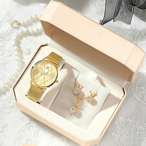 Reloj de Pulsera de Cuarzo con Diamantes de Lujo para Mujer SHENGKE 0121, Juego de 3 Piezas, Elegante Collar y Pendientes Femeninos, Estilo Ejecutivo, Aleación de 38 mm, Perfecto - Product Image 4