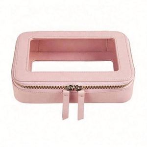 Bolsa de Maquillaje Transparente de Gran Capacidad, Estuche Cosmético Portátil de Cuero PU, Ventanas Transparentes de TPU, Cierre de Cremallera, Organizador Práctico - Product Image 2