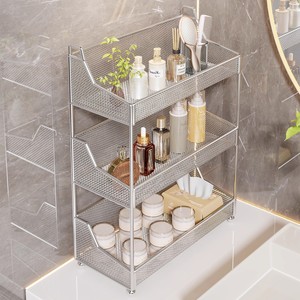 MUGG Mugege Étagère de salle de bain à 3 niveaux en maille de fer, support de rangement de bureau pour cosmétiques et articles de toilette, design minimaliste moderne - Product Image 1