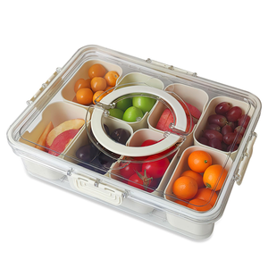 2026 Portable Stackable Plastic 8 Grid <b>Clear</b> Snack Box <b>Container</b> Food Storage Box Divided Serving Tray with Lid and Handle - Product Image 1