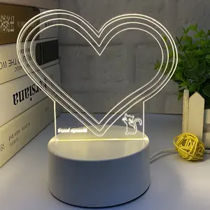 Taşınabilir 3D not Memo mesaj silinebilir akrilik Led gece lambası boş yazı tahtası Led lamba ile