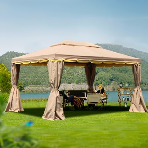 Gazebo Commerciale Moderno in Alluminio con Tende Laterali e Tetto Ventilato, Padiglione Esterno, Riparo Solare per Ristoranti, Caffè, Terrazze - OEM - Product Image 1