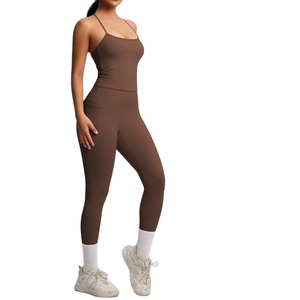 Ensemble deux pièces pour femme, style américain, débardeur de yoga moulant brossé, tenue de sport décontractée pour la course <span class=keywords><strong>en</strong></span> extérieur et le fitness - Product Image 1