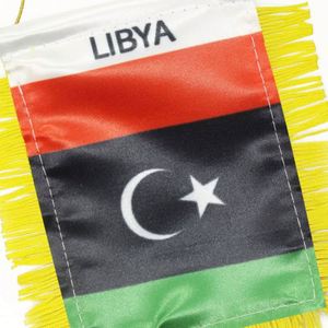 ธงซาตินลิเบียแบบกำหนดเอง ธงติดรถยนต์ขนาดเล็ก พร้อมพู่สีเหลือง - Product Image 4